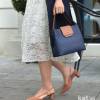 Túi cầm tay da thật Kat – Jill màu xanh navy mix nâu