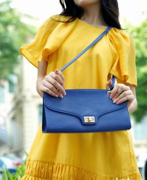 Túi hộp da thật Kat – Cecilia màu xanh cobalt