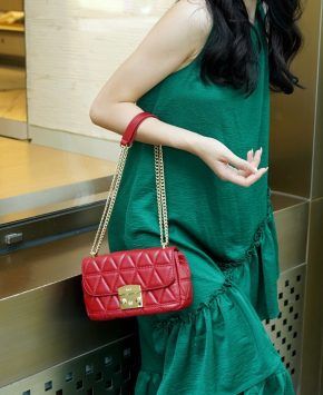 Túi dây xích da thật Kat – Lily màu đỏ sẫm