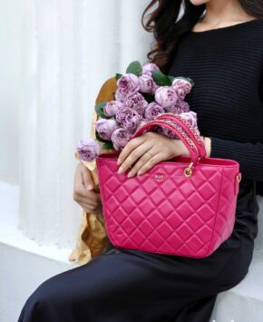 Túi cầm tay da thật Kat – Jennie màu hồng fuchsia