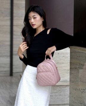 Balo nữ màu hồng Ally da thật