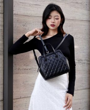 Balo nữ màu đen 2 in 1 Hallie da thật