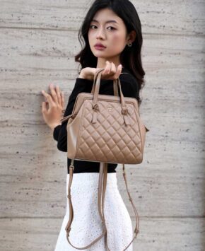 Balo nữ màu beige 2 in 1 Hallie da thật