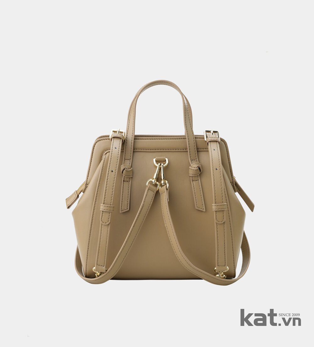 túi cầm tay màu beige Hallie da thật