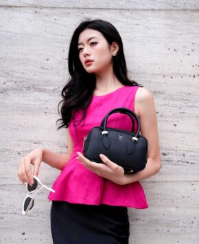 Túi hộp màu đen Gina da thật