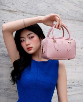 Túi hộp màu hồng Gina da thật