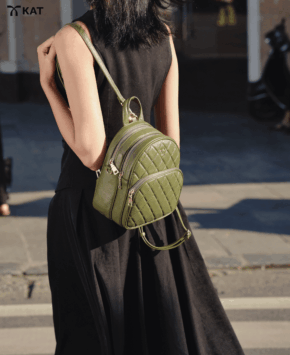 Balo màu xanh olive Ally da thật