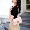 Túi dây xích màu hồng Lily da thật