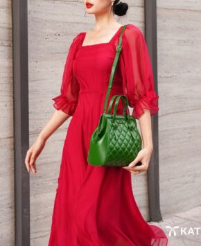 Túi cầm tay màu xanh lá 3 in 1 Hallie da thật