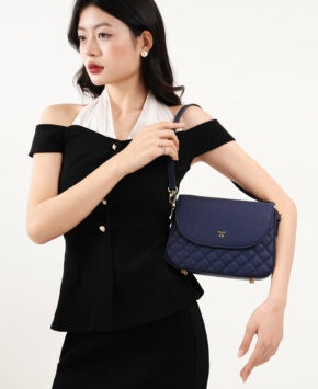 Túi cầm tay da thật Kat – Fiona màu xanh navy