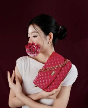 Túi mini màu hồng fuchsia Jen mini da thật