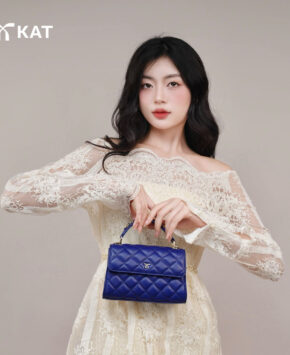 Túi mini màu xanh cobalt Jesmini da thật