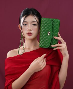 Túi mini màu xanh lá Jen mini da thật