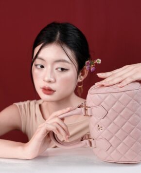 Túi trống da thật Kat – Mei màu hồng