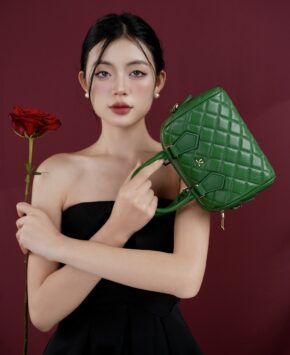 Túi trống da thật Kat – Mei màu xanh Jolly