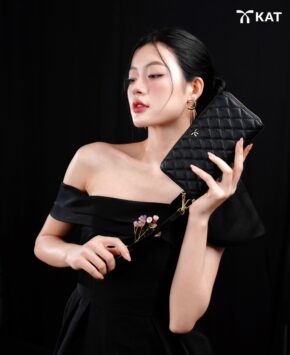 Ví dài màu đen Dora da thật
