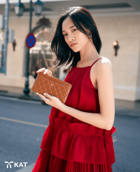  Ví dài màu nâu Marrie da thật