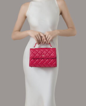 Túi cầm tay màu hồng fuchsia Jessie da thật