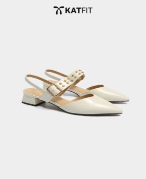 Giày Slingback hở gót màu trắng Iris da thật