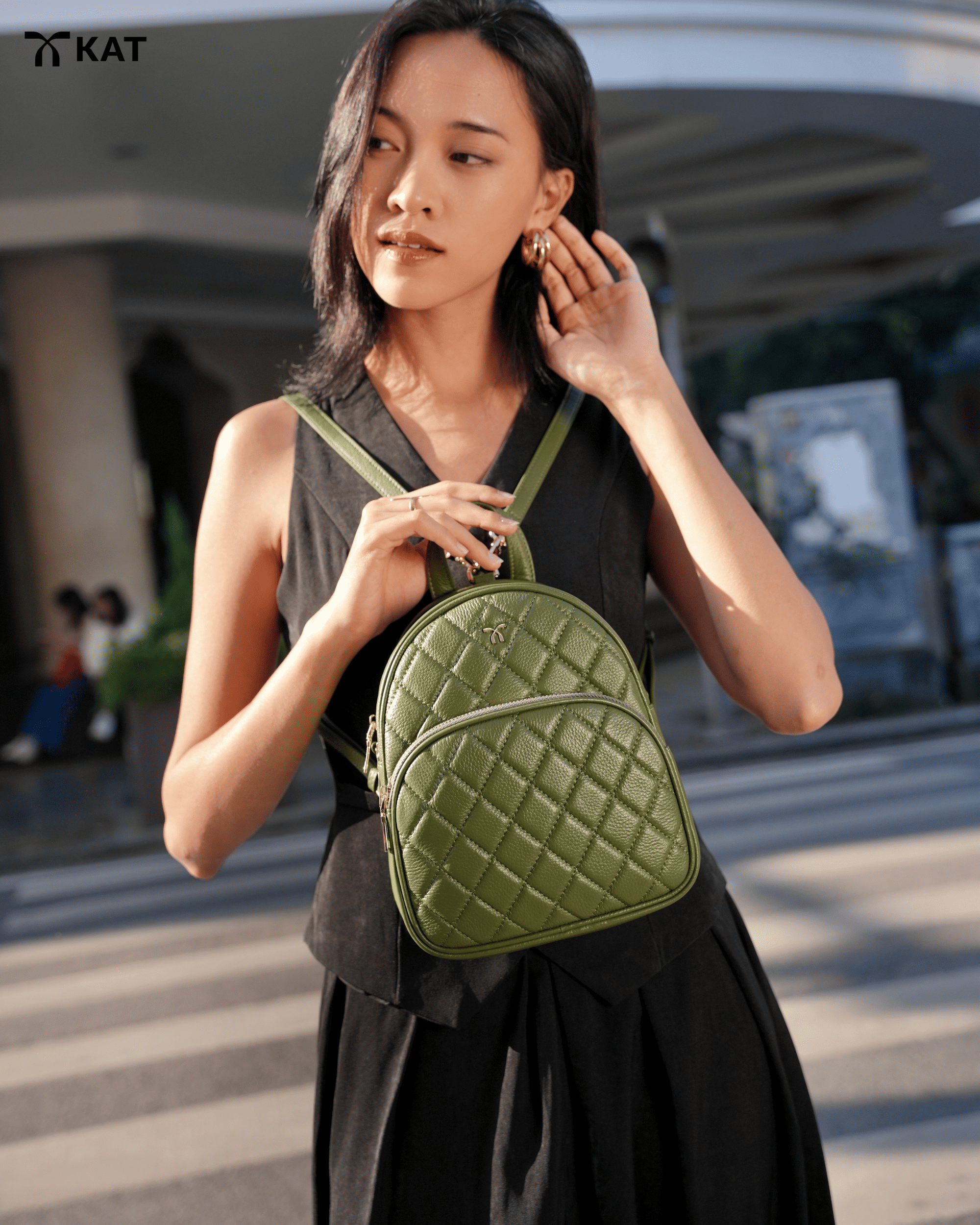 Balo mau xanh olive Ally da that