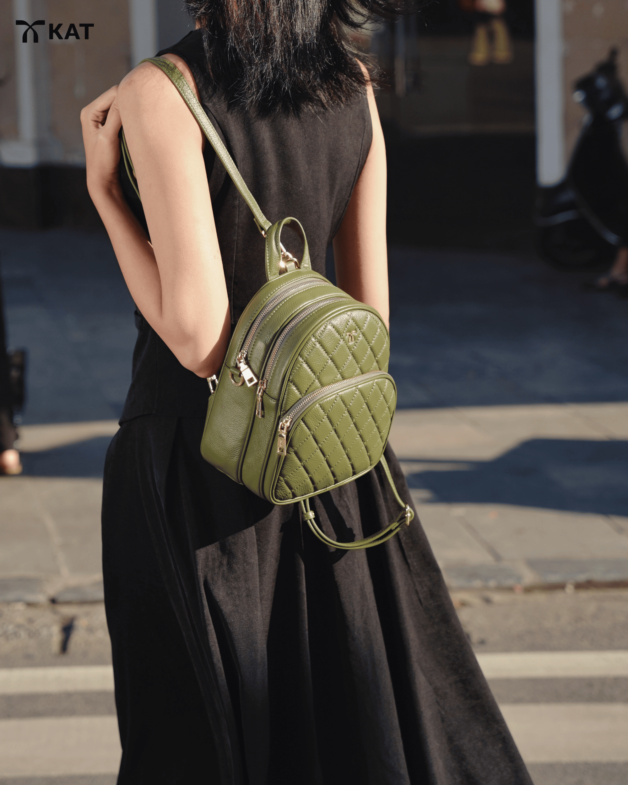 Balo mau xanh olive Ally da that