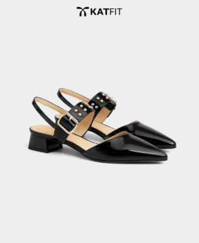 Giày Slingback hở gót màu đen Iris da thật