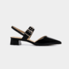 Giày Slingback hở gót màu đen Iris da thật