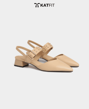 Giày Slingback hở gót màu be Iris da thật