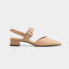 Giày Slingback hở gót màu be Iris da thật