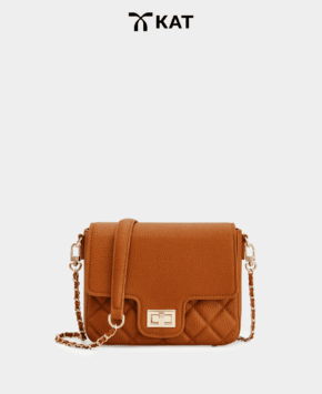 Túi đeo chéo màu nâu vàng Mira da thật