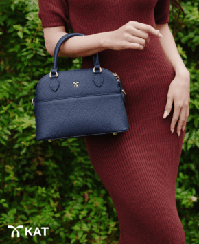 Túi cầm tay màu xanh navy Vesper da thật