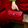 Túi cầm tay màu đỏ ruby Lena da thật