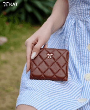 Ví ngắn ô trám màu chocolate Milana da thật