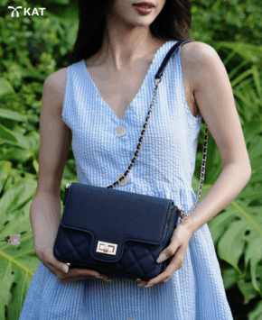 Túi đeo chéo màu xanh navy Mira da thật