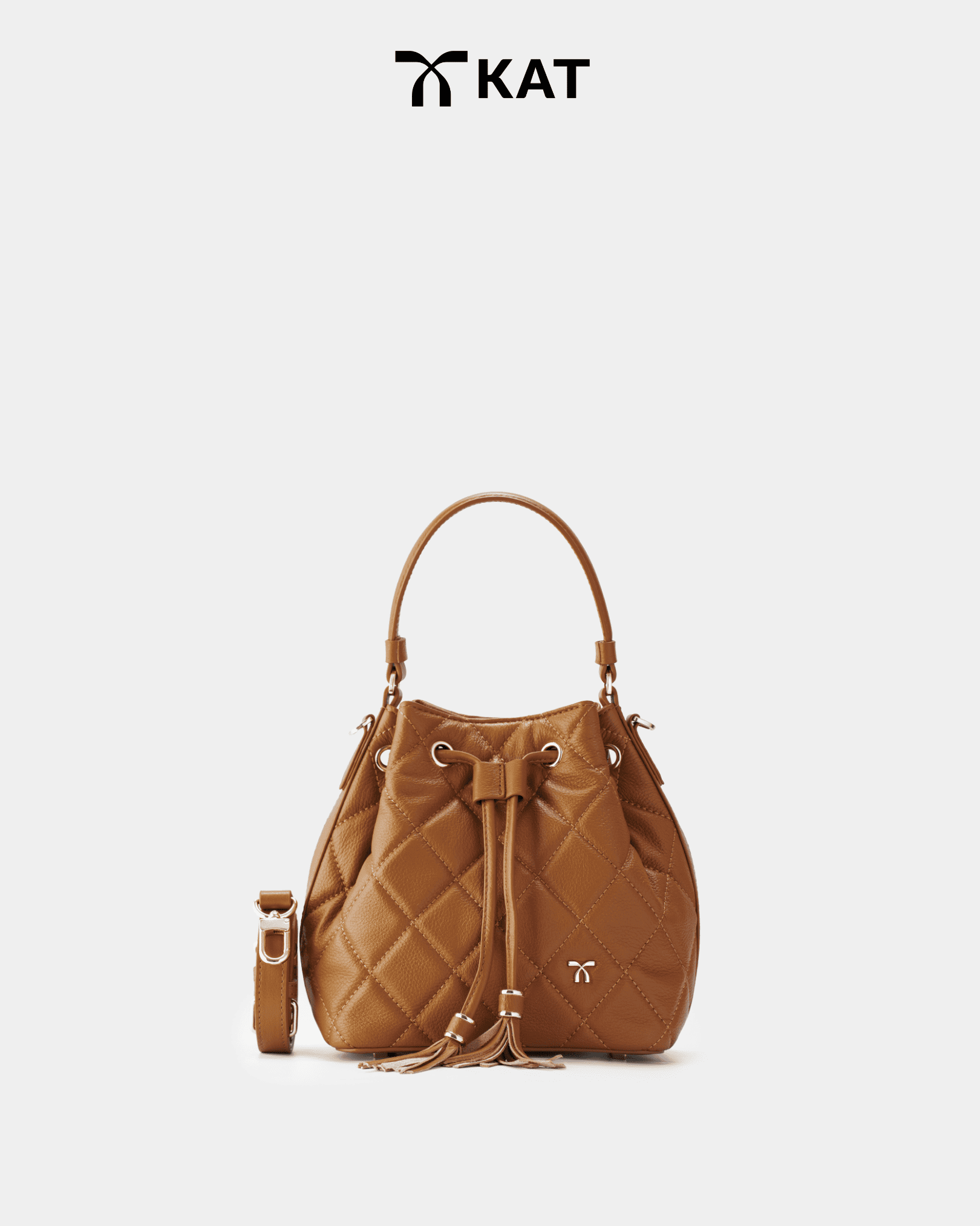Túi bucket màu nâu camel Zoe da thật