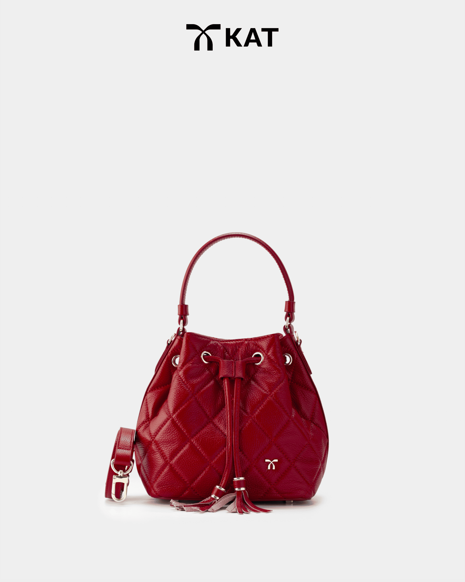 Túi bucket màu đỏ ruby Zoe da thật